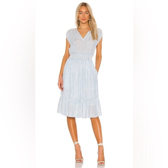 Rails Linen Ashlyn Midi Dress Blue White Stripe Size M - Picture 1 of 12